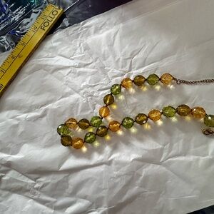 Vibrant lemon and lime hand beaded Necklace approx 16" w 3" extender